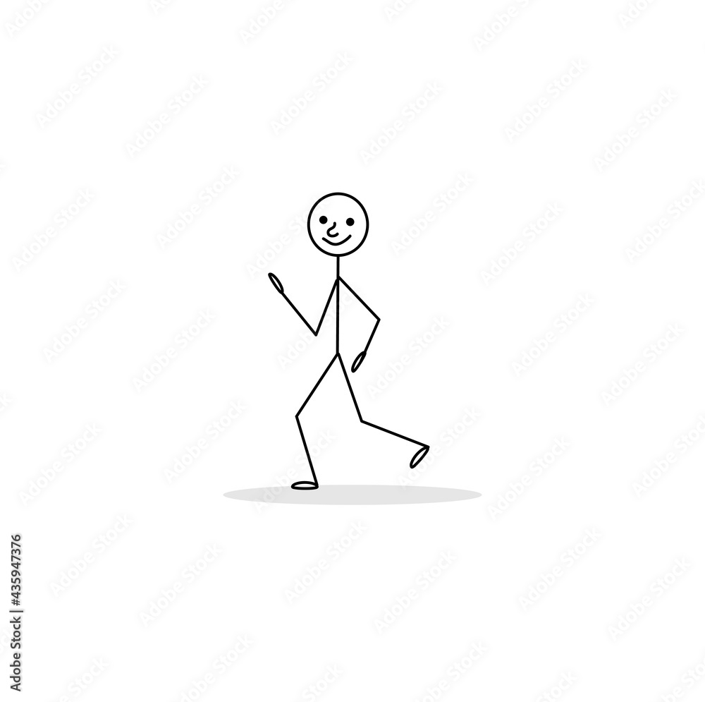 happy stick man runs isolated on white background
