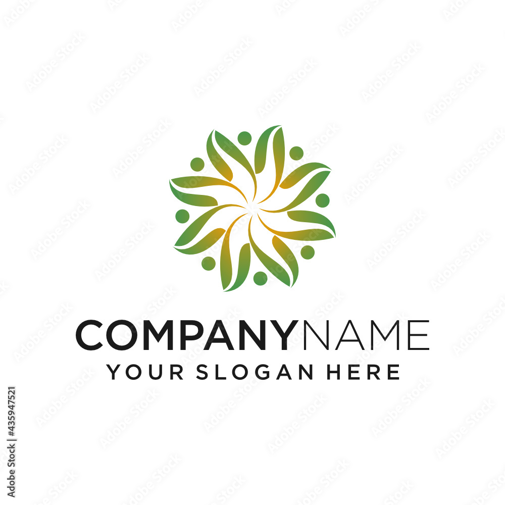 community of people leaf logo design concept