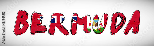 Bermuda flag on text typography. Country name banner strip. Creative typography background