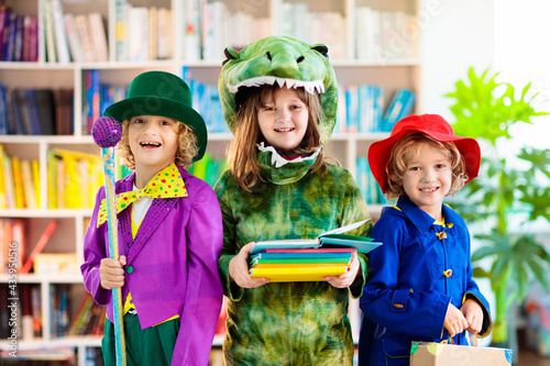 Kids in book character costume. School party.