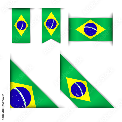 Set Five Realistic Brazilian Flags Brazilian Flags Isolated White Background Corner and vertical banners. Vector illustration. Free Download Set Five Realistic Brazilian Flags Brazilian Flags Isolated White Background Corner and vertical banners. Vector illustration. - GFXLoad