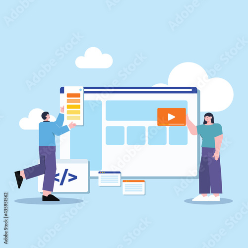 illustration of an uiux programmer arranging applications on the browser screen photo