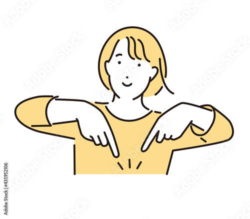 シンプル　イラスト　チェックしてねと指差す女性