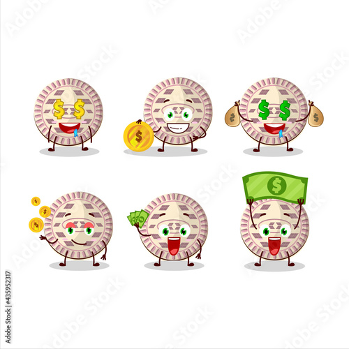 Vanilla biscuit cartoon character with cute emoticon bring money