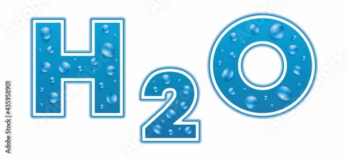Banner with text designation for water H2O, design with bubbles. Isolated on white background. Vector illustration. EPS10.