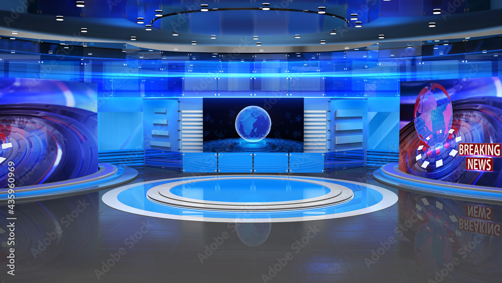 News Studio, Backdrop For TV Shows .TV On Wall.3D Virtual News Studio Background, 3d illustration
News Studio, Backdrop For TV Shows .TV On Wall.3D Virtual News Studio Background, 3d illustration
