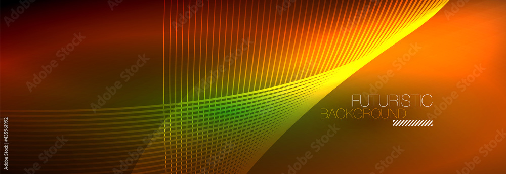 Abstract neon glowing light in the dark with waves. Shiny magic energy and motion concept, vector abstract wallpaper background Abstract neon glowing light in the dark with waves. Shiny magic energy and motion concept, vector abstract wallpaper background