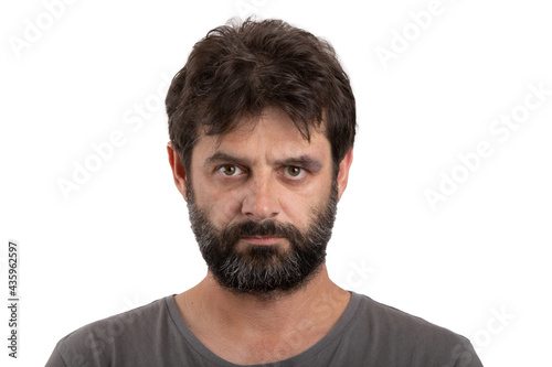 portrait of ordinary forty - 40 years old bearded man isolated on white