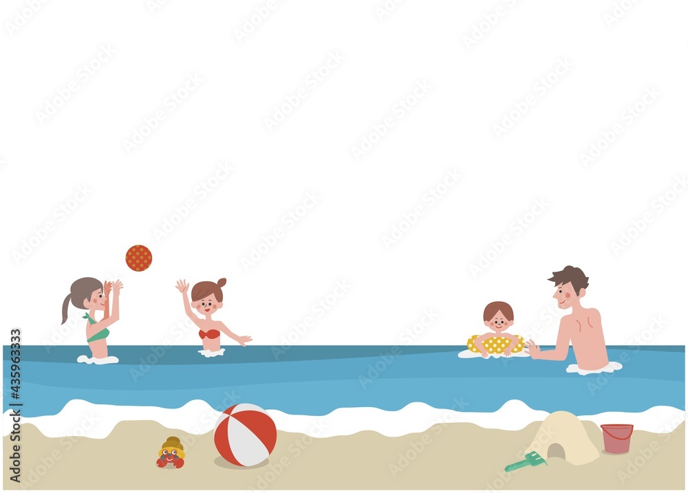 Adults and children playing in the sea Adults and children playing in the sea