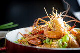 Spicy seafood bucket, Cook spicy shrimp mixed seafood Thai style, Thai foods.;