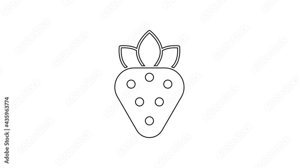 Black line Strawberry icon isolated on white background. 4K Video motion graphic animation Black line Strawberry icon isolated on white background. 4K Video motion graphic animation