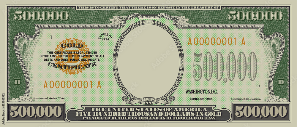 Vecteur Stock Fictional Obverse Of A Gold Certificate With A Face Value 