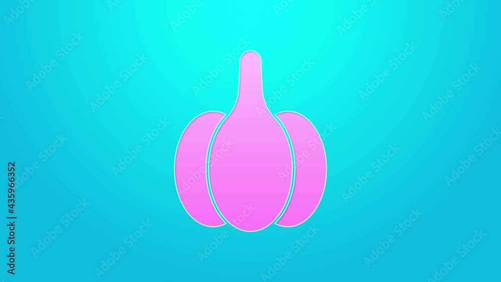 Pink line Garlic icon isolated on blue background. 4K Video motion graphic animation Pink line Garlic icon isolated on blue background. 4K Video motion graphic animation