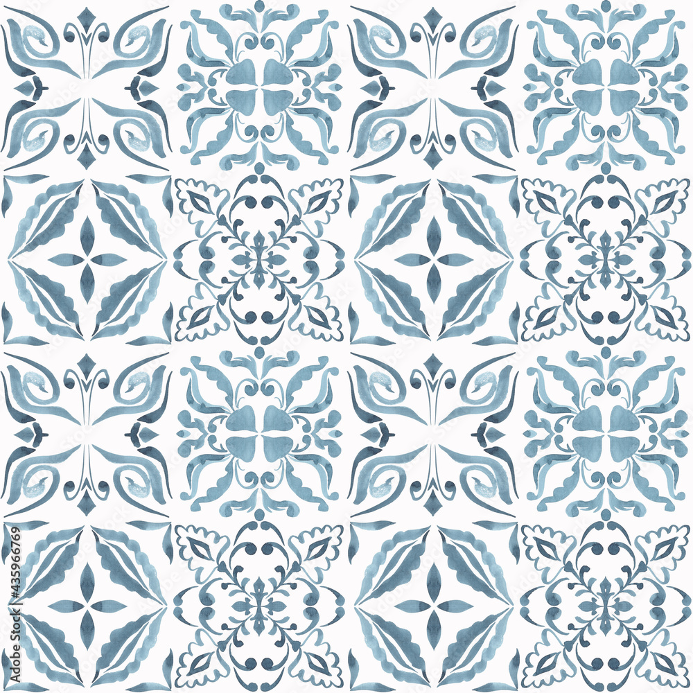 Tile pattern seamless with ceramic tile stylization. Watercolor  texture for kitchen wall or bathroom flooring ceramic.