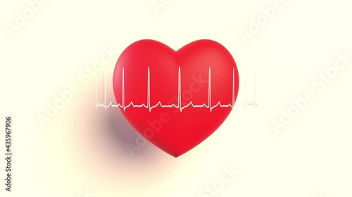 EKG spins around a beating red toy heart on a light background
