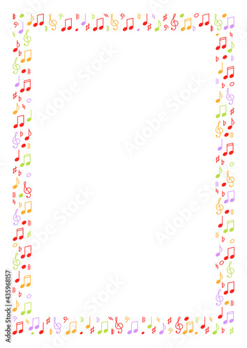 Decorative, colored frame with music notes. Perfect as a photo frame, for scrapbooking, postcards, posters, invitation cards. Decorative frame A4