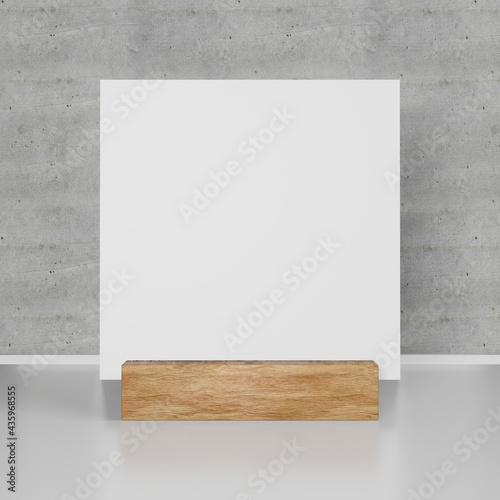 Mock up square Label the blank menu frame in Bar restaurant ,Stand for booklets with white sheets paper acrylic tent card on floor concrete background. 3d render