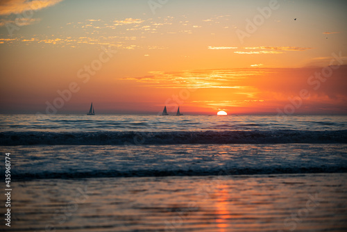 Sea beach with sunset sky abstract background. Copy space of summer vacation and travel concept.