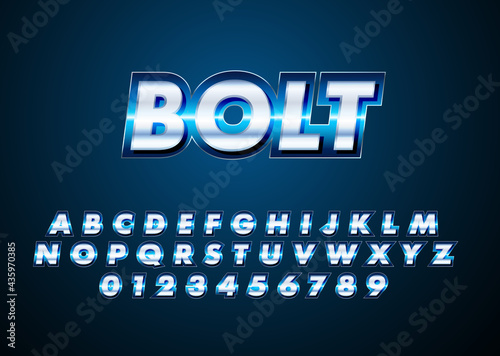 3d shiny metal text effect. Bold and strong chrome style alphabet and number