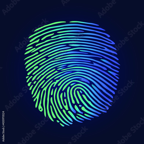 Fingerprints. Illustration of the fingerprint in gradient colours on a dark background. Vector illustration Eps10 file