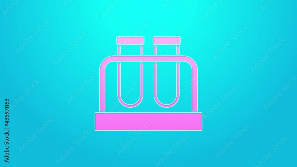 Pink line Test tube and flask chemical laboratory test icon isolated on blue background. Laboratory glassware sign. 4K Video motion graphic animation Pink line Test tube and flask chemical laboratory test icon isolated on blue background. Laboratory glassware sign. 4K Video motion graphic animation