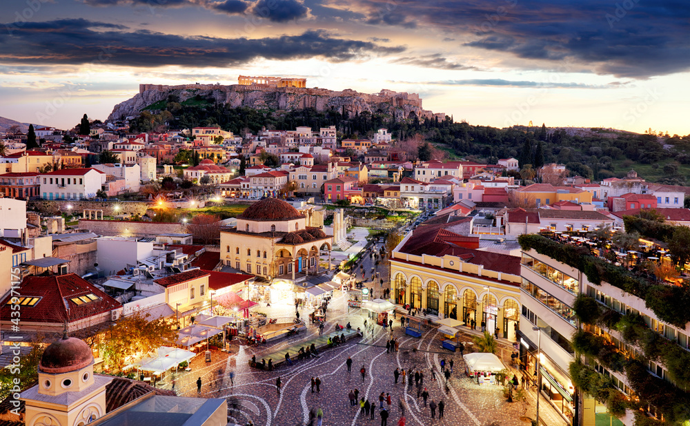 Athens skyline with Acropolis at night, Greece