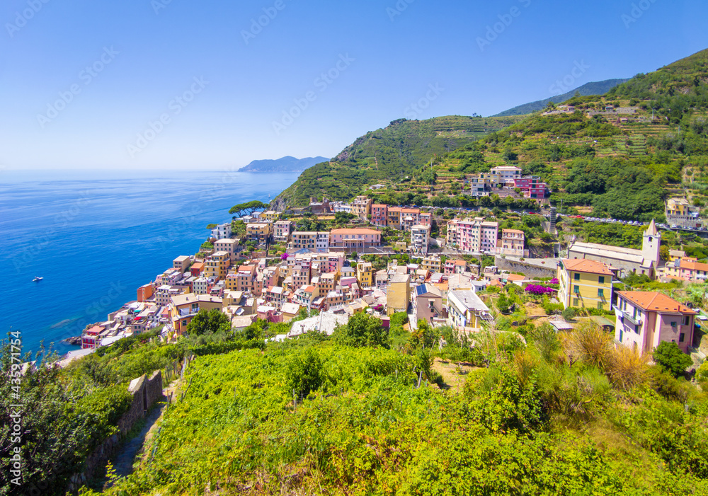 Riomaggiore (Italy) - A view of Riomaggiore, one of Five Lands villages in the coastline of Liguria region, part of the Cinque Terre National Park