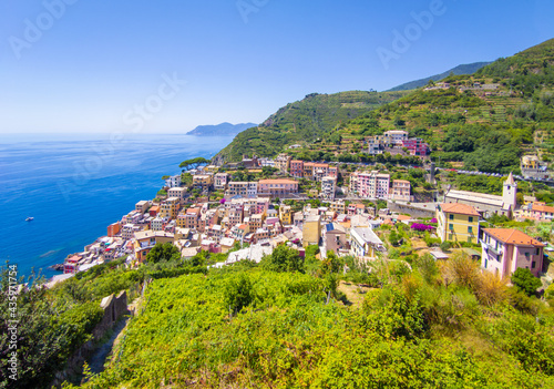 Riomaggiore (Italy) - A view of Riomaggiore, one of Five Lands villages in the coastline of Liguria region, part of the Cinque Terre National Park