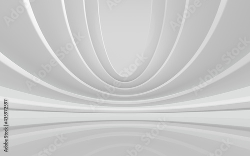 Round empty room with white background, 3d rendering.