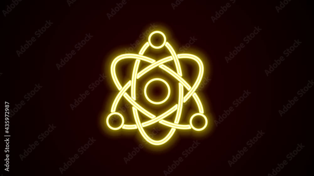 Glowing neon line Atom icon isolated on black background. Symbol of science, education, nuclear physics, scientific research. 4K Video motion graphic animation Glowing neon line Atom icon isolated on black background. Symbol of science, education, nuclear physics, scientific research. 4K Video motion graphic animation