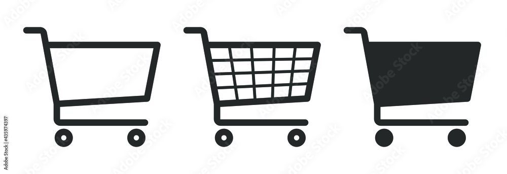 Shopping cart icon symbol. Flat shape trolley web store button. Online shop  logo sign. Vector illustration image. Black silhouette isolated on white  background. Stock Vector | Adobe Stock