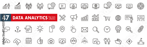 illustration of analysis statistics line icons collection vector 
