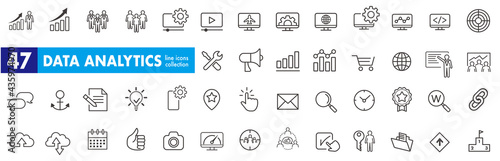 illustration of analysis statistics line icons collection vector 
