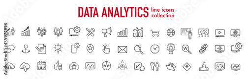 illustration of analysis statistics line icons collection vector 
