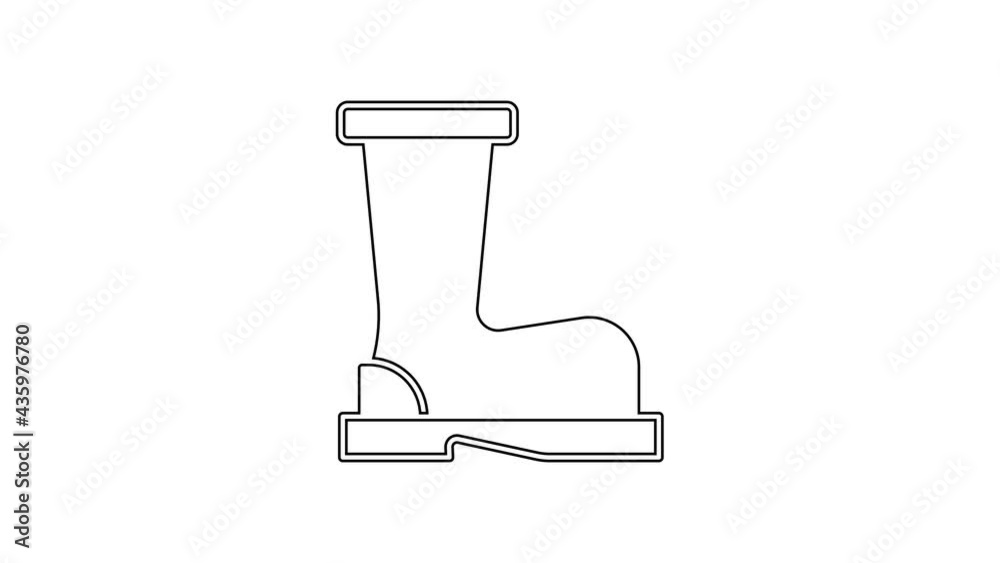 Black line Fire boots icon isolated on white background. 4K Video motion graphic animation Black line Fire boots icon isolated on white background. 4K Video motion graphic animation
