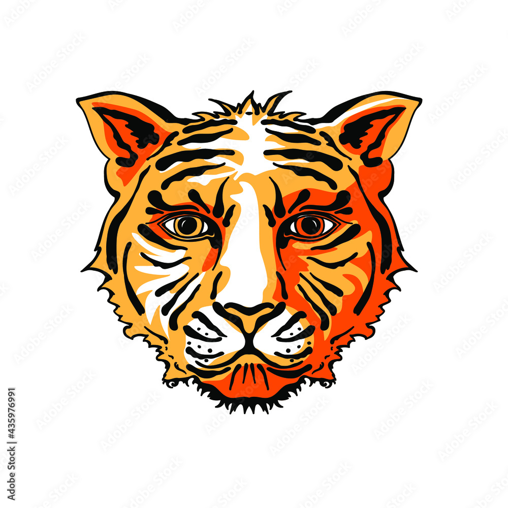 Fototapeta premium Vector image of a tiger head. Hand drawn predator illustration. Wild animal face