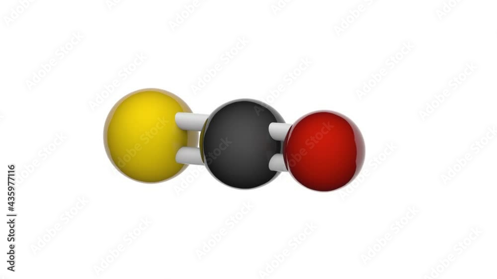 Molecular structure of Carbonyl sulfide (Carbon oxide sulfide or Oxidosulfidocarbon). Formula: COS. 3D render. Seamless loop. Chemical structure model: Ball and Stick. White background Molecular structure of Carbonyl sulfide (Carbon oxide sulfide or Oxidosulfidocarbon). Formula: COS. 3D render. Seamless loop. Chemical structure model: Ball and Stick. White background