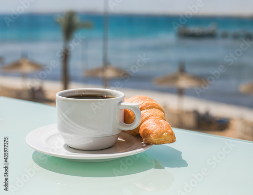 Cup of coffee. Good morning sunrise concept. Lets start a new day. Space for text