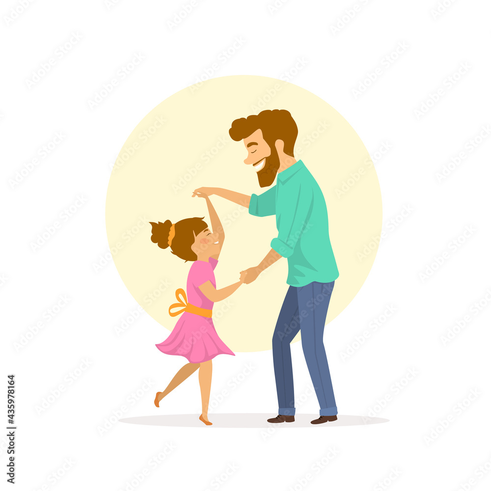 happy smiling father and daughter dancing