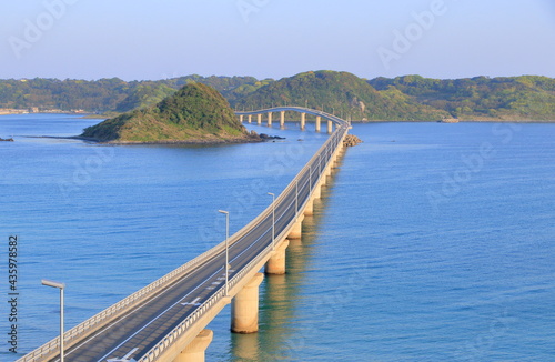 Tsunoshima Ohashi Bridge in the blue ocean