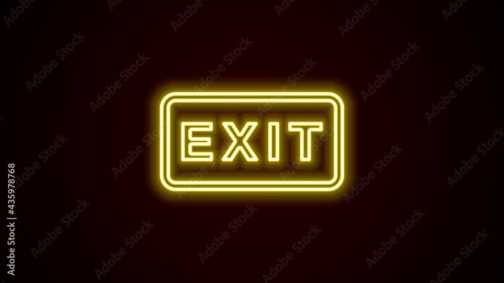 Glowing neon line Fire exit icon isolated on black background. Fire emergency icon. 4K Video motion graphic animation Glowing neon line Fire exit icon isolated on black background. Fire emergency icon. 4K Video motion graphic animation