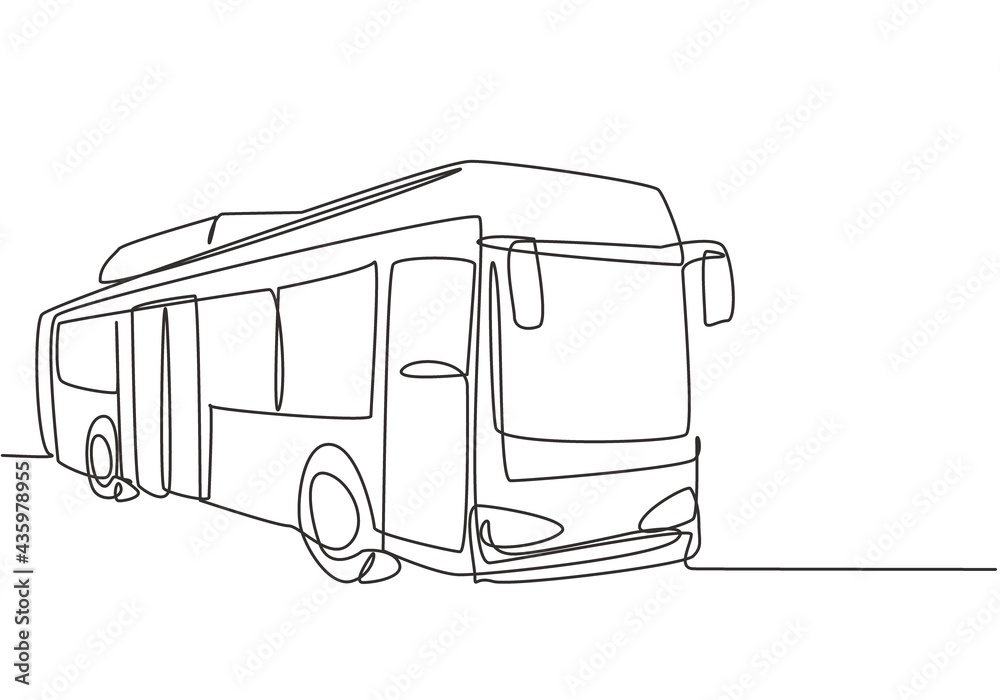 Single Continuous Line Drawing City Buses Serving Commuter Employees