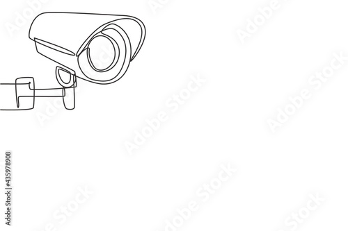 Single continuous line drawing cctv with a round shape installed on the side of the highway to monitor traffic movements and improve security systems. One line draw graphic design vector illustration.