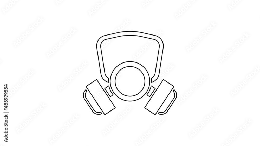 Black line Gas mask icon isolated on white background. Respirator sign. 4K Video motion graphic animation Black line Gas mask icon isolated on white background. Respirator sign. 4K Video motion graphic animation