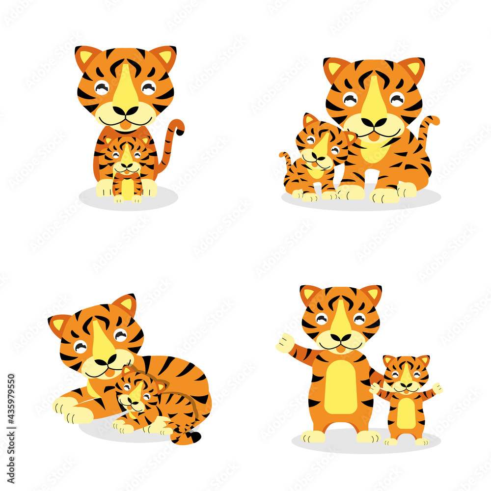Set of tiger and baby cartoon. Set of tiger and baby cartoon.