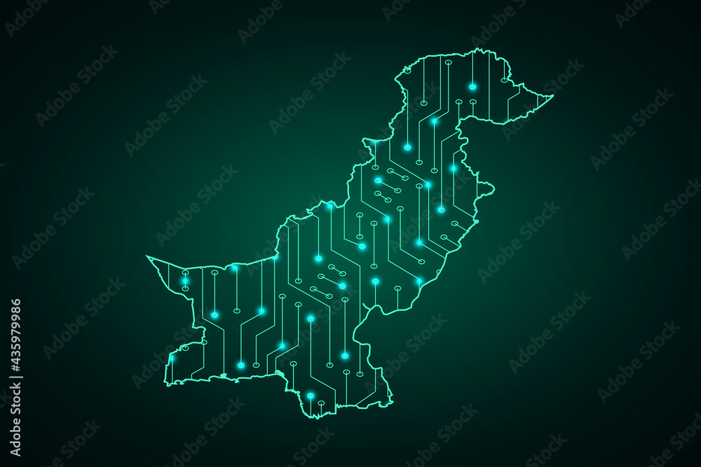 Map of Pakistan, network line, design sphere, dot and structure on dark background with Map Pakistan, Circuit board. Vector illustration. Eps 10 Map of Pakistan, network line, design sphere, dot and structure on dark background with Map Pakistan, Circuit board. Vector illustration. Eps 10