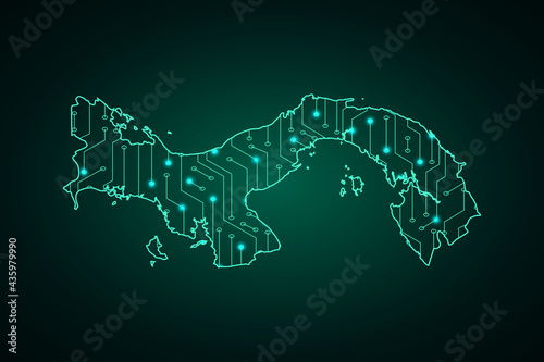 Map of Panama, network line, design sphere, dot and structure on dark background with Map Panama, Circuit board. Vector illustration. Eps 10
