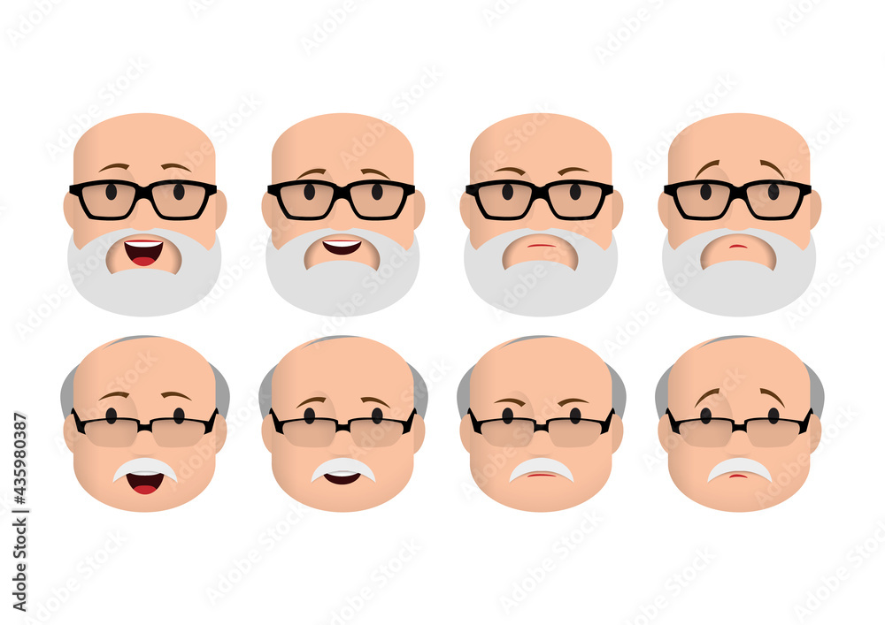 Faces icons. Old man character with different emotions. Faces icons. Old man character with different emotions.