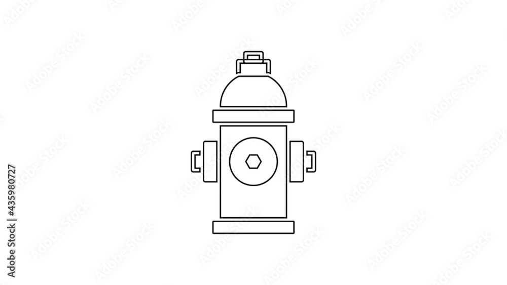 Black line Fire hydrant icon isolated on white background. 4K Video motion graphic animation Black line Fire hydrant icon isolated on white background. 4K Video motion graphic animation