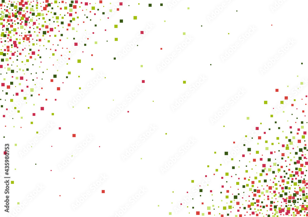 Square Green Sparkle Illustration. Isolated Dot Wallpaper. Red Surprise Confetti Mosaic. Geometric Abstract Texture.